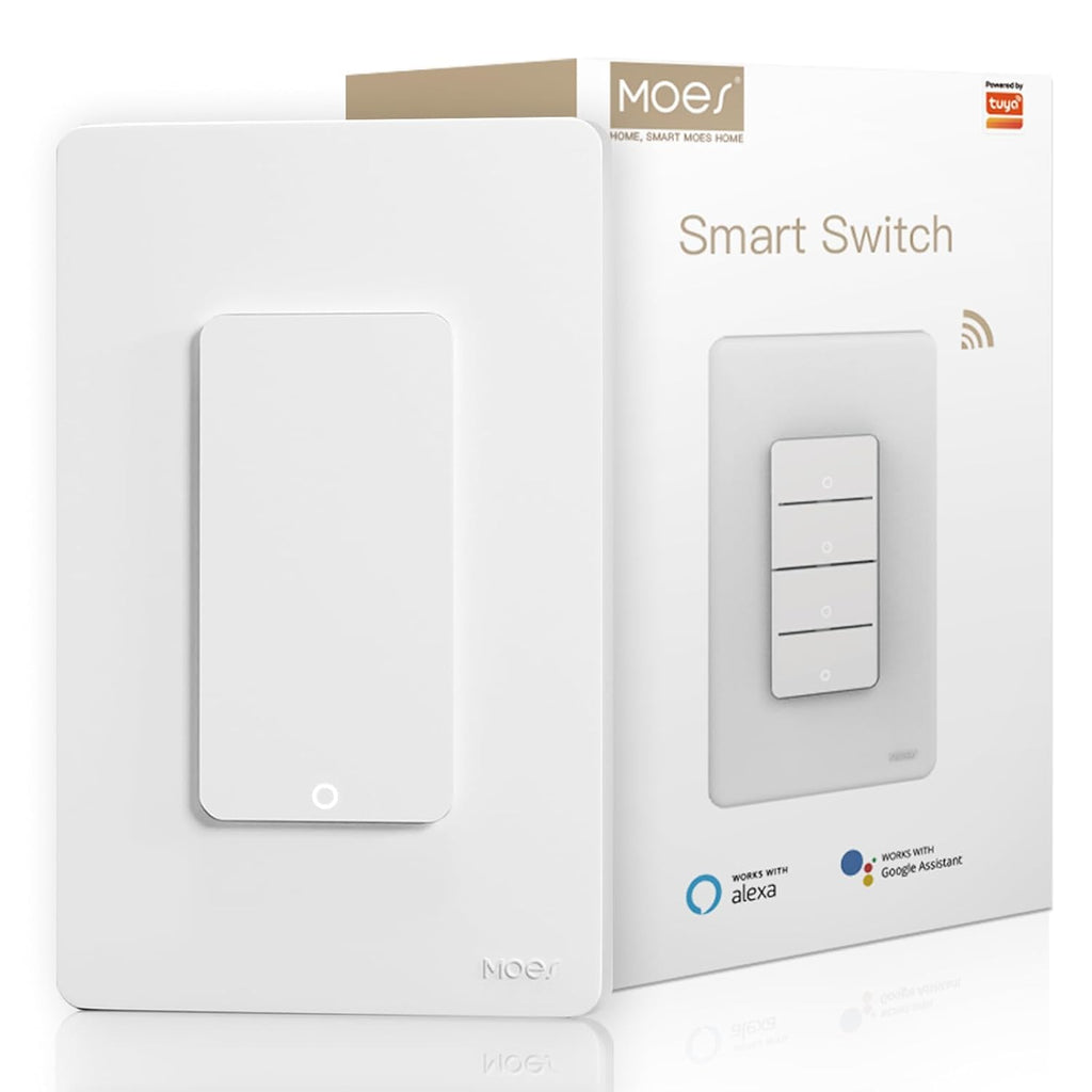MOES 2.4GHz Wi-Fi Smart Light Switches, Neutral Wire Required, Inteligente Single Pole Switch, Compatible with Alexa Google Assistant, Remote Control, No Hub Required