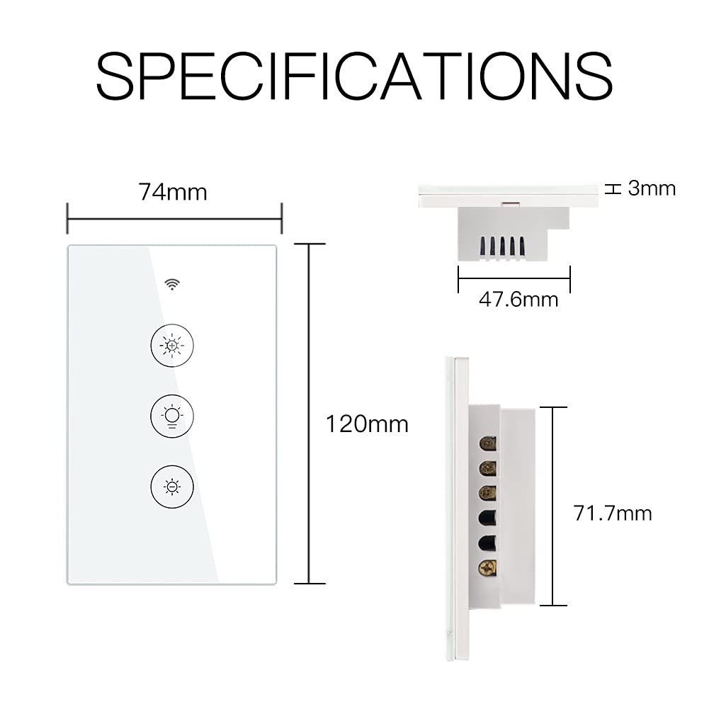 MOES WiFi Smart Touch Wall Light Switch, Neutral Wire Needed, Black 3 Gang | Glass Panel Switch, 3 Way Multi-Control; Works with Smart Life/Tuya App, RF433 Remote, Alexa and Google Home; 2.4GHz WiFi