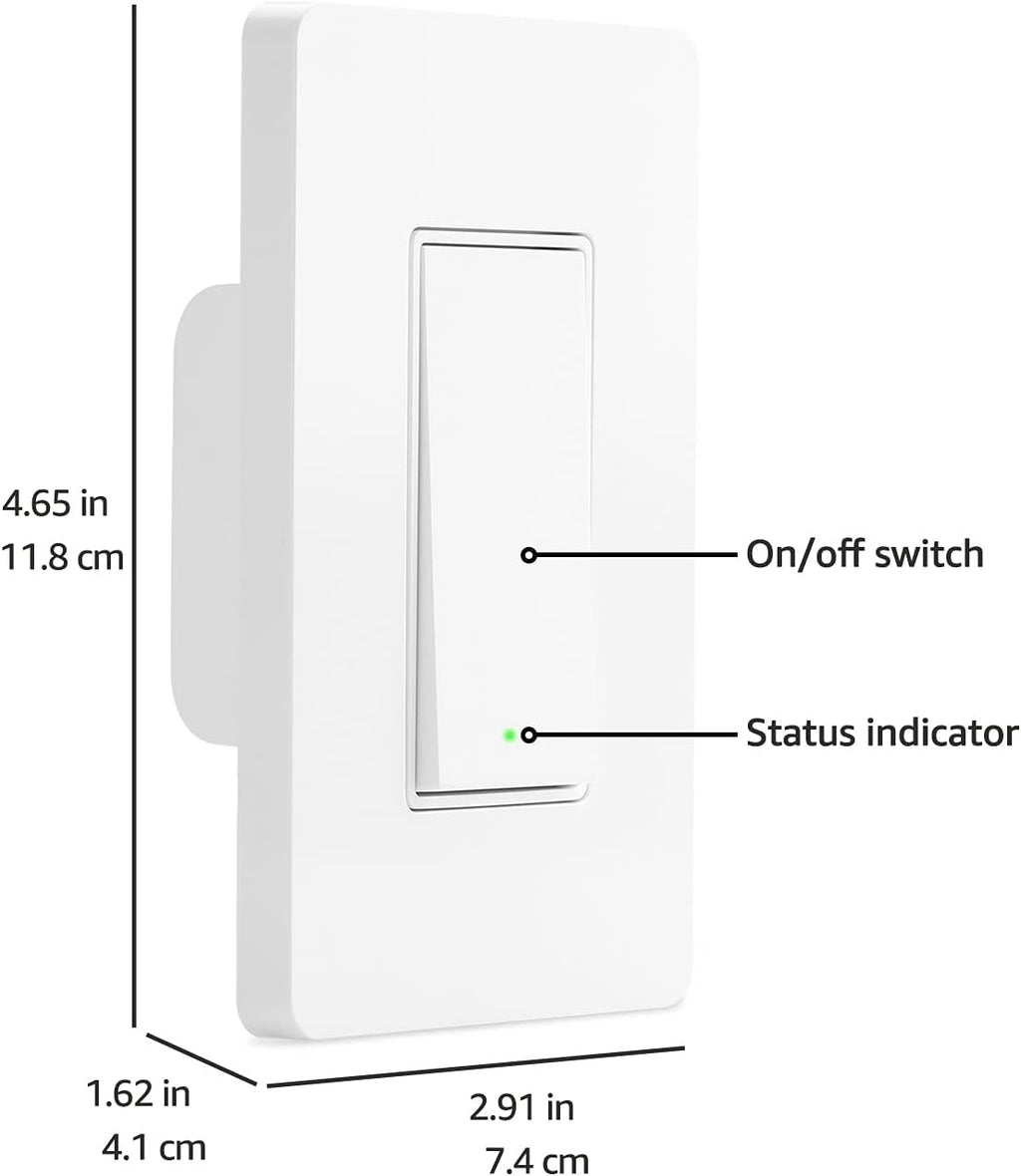 Smart Light Switch, Single Pole, Works with Alexa Only, Voice Control, Schedule, 2.4 GHz Wi-Fi, No Hub Required, Easy to Install, White