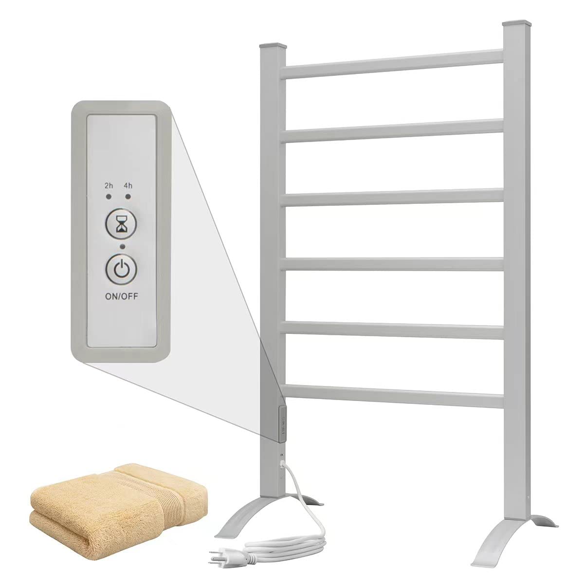 KEG Smart WiFi Towel Warmer Wall Mounted with Built-in Timer and Temperature Adjust Control, 4 Bars Electric Stainless Steel Heated Towel Racks for Bathroom Matte Black
