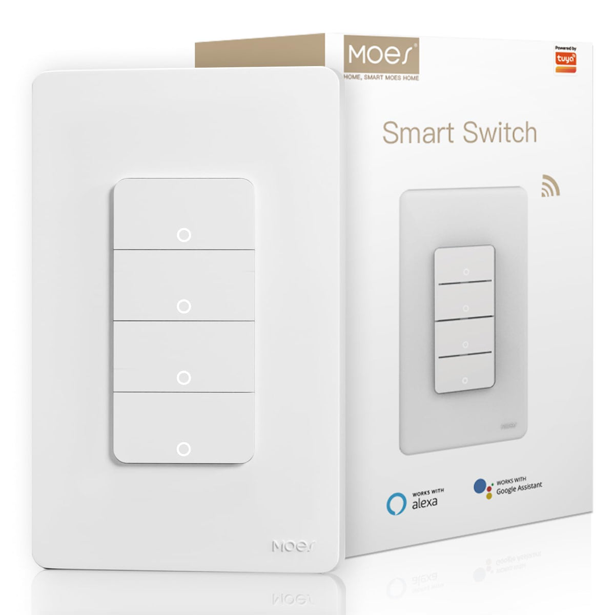 MOES 2.4GHz Wi-Fi Smart Light Switches, Neutral Wire Required, Inteligente Single Pole Switch, Compatible with Alexa Google Assistant, Remote Control, No Hub Required