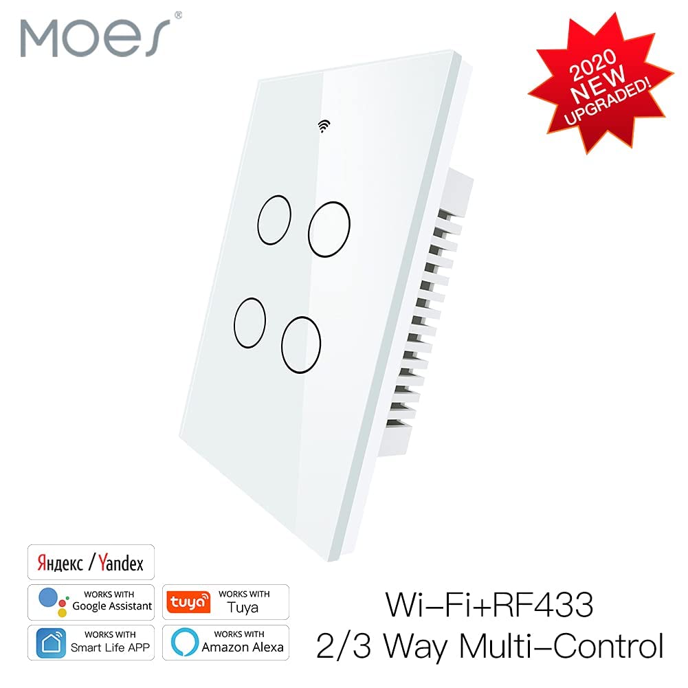MOES WiFi Smart Touch Wall Light Switch, Neutral Wire Needed, Black 3 Gang | Glass Panel Switch, 3 Way Multi-Control; Works with Smart Life/Tuya App, RF433 Remote, Alexa and Google Home; 2.4GHz WiFi
