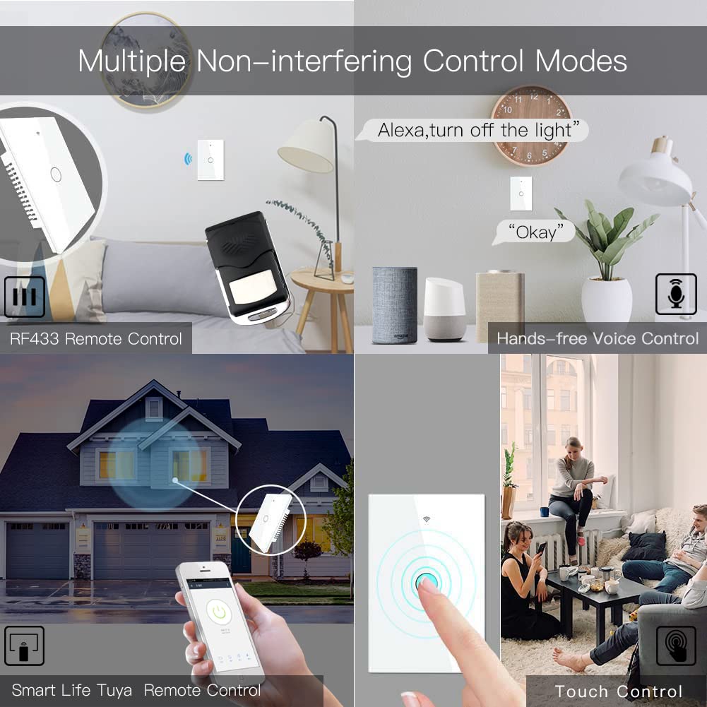 MOES WiFi Smart Touch Wall Light Switch, Neutral Wire Needed, Black 3 Gang | Glass Panel Switch, 3 Way Multi-Control; Works with Smart Life/Tuya App, RF433 Remote, Alexa and Google Home; 2.4GHz WiFi