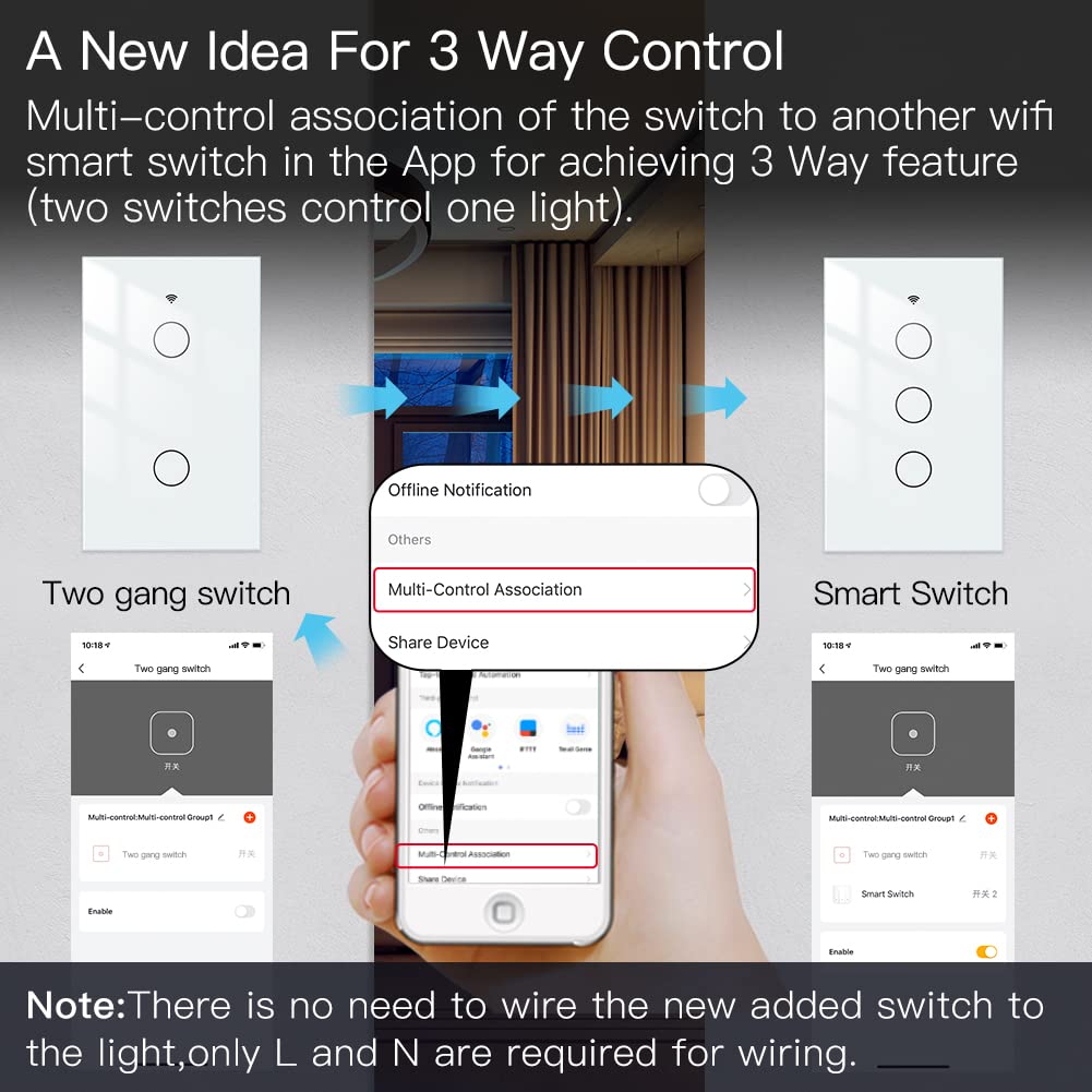 MOES WiFi Smart Touch Wall Light Switch, Neutral Wire Needed, Black 3 Gang | Glass Panel Switch, 3 Way Multi-Control; Works with Smart Life/Tuya App, RF433 Remote, Alexa and Google Home; 2.4GHz WiFi