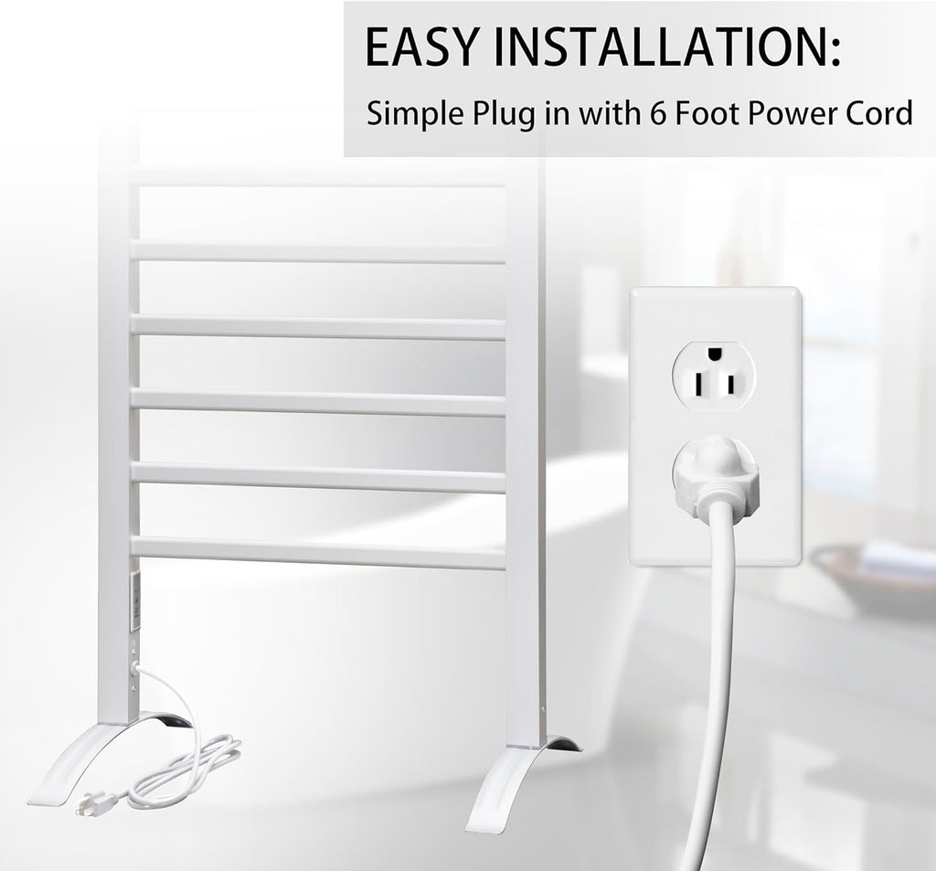 KEG Smart WiFi Towel Warmer Wall Mounted with Built-in Timer and Temperature Adjust Control, 4 Bars Electric Stainless Steel Heated Towel Racks for Bathroom Matte Black