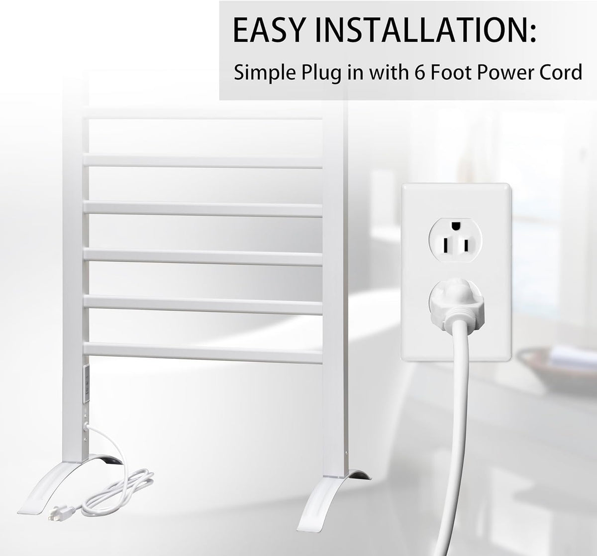 KEG Smart WiFi Towel Warmer Wall Mounted with Built-in Timer and Temperature Adjust Control, 4 Bars Electric Stainless Steel Heated Towel Racks for Bathroom Matte Black