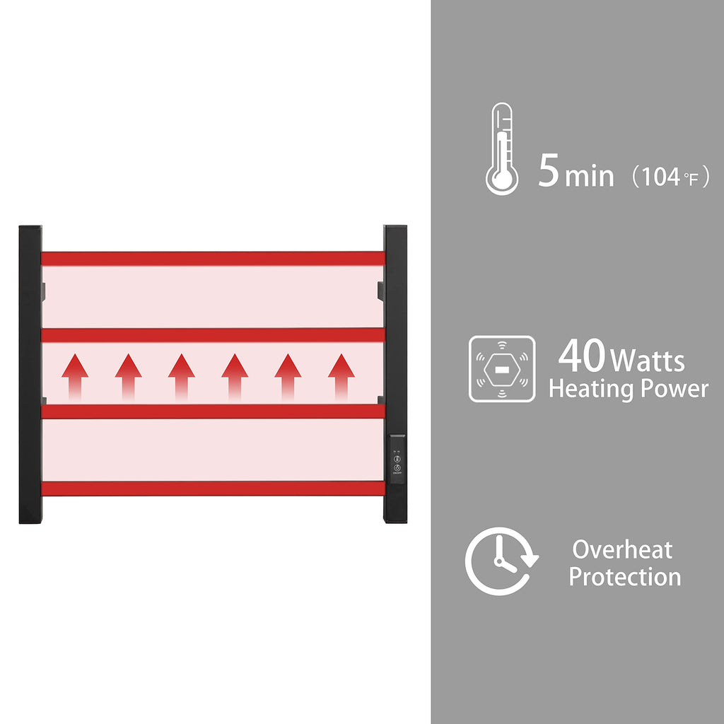 KEG Smart WiFi Towel Warmer Wall Mounted with Built-in Timer and Temperature Adjust Control, 4 Bars Electric Stainless Steel Heated Towel Racks for Bathroom Matte Black