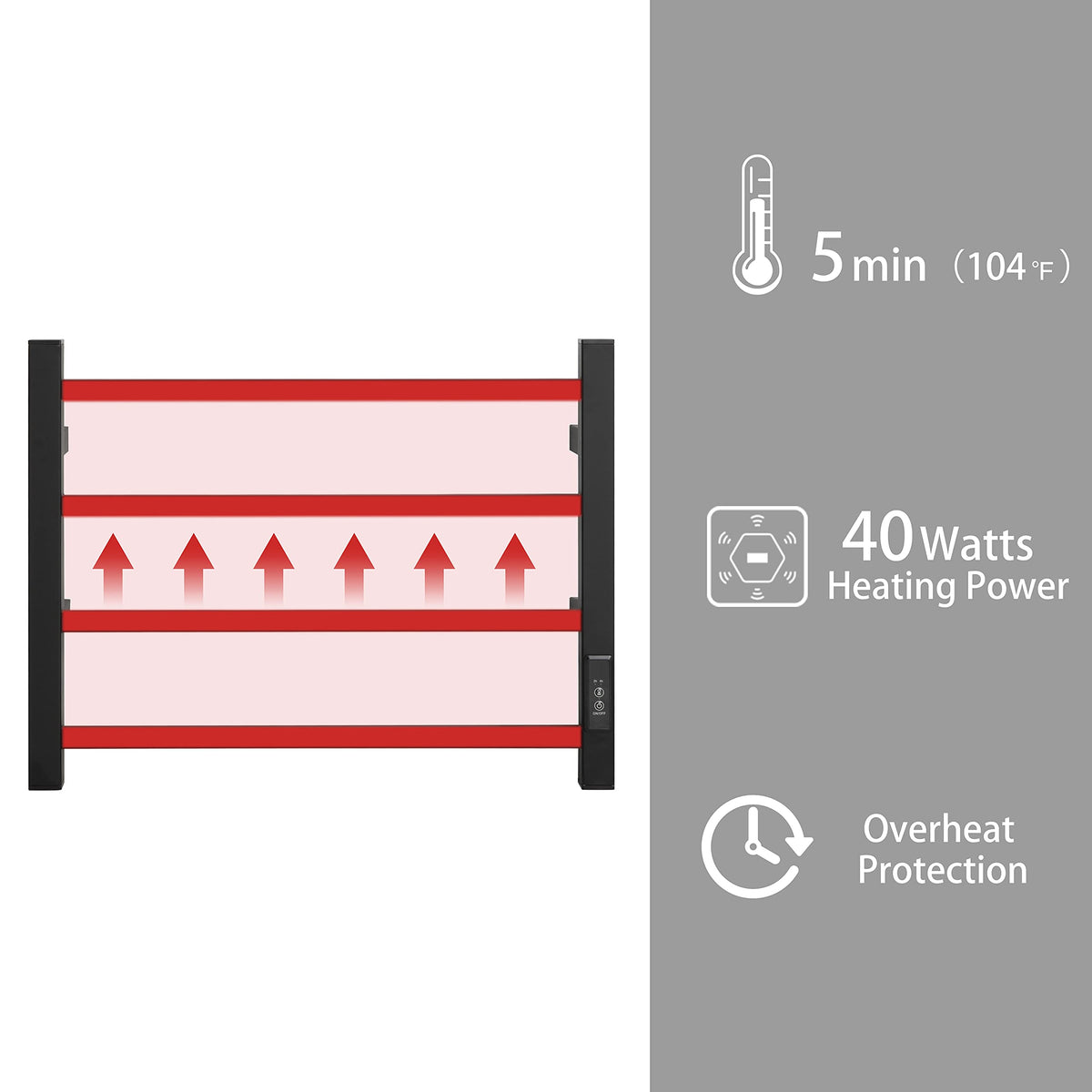 KEG Smart WiFi Towel Warmer Wall Mounted with Built-in Timer and Temperature Adjust Control, 4 Bars Electric Stainless Steel Heated Towel Racks for Bathroom Matte Black