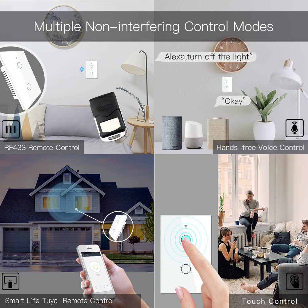 MOES WiFi Smart Touch Wall Light Switch, Neutral Wire Needed, Black 3 Gang | Glass Panel Switch, 3 Way Multi-Control; Works with Smart Life/Tuya App, RF433 Remote, Alexa and Google Home; 2.4GHz WiFi