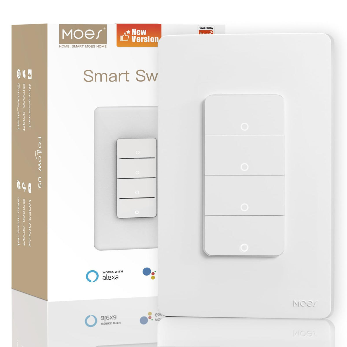 MOES 2.4GHz Wi-Fi Smart Light Switches, Neutral Wire Required, Inteligente Single Pole Switch, Compatible with Alexa Google Assistant, Remote Control, No Hub Required