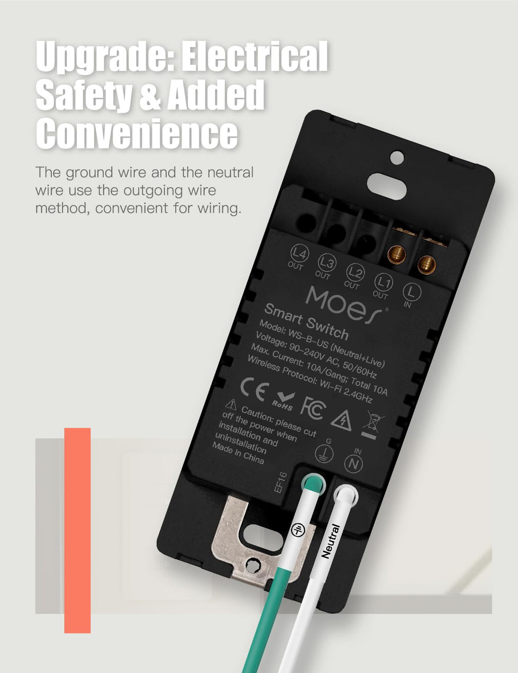 MOES 2.4GHz Wi-Fi Smart Light Switches, Neutral Wire Required, Inteligente Single Pole Switch, Compatible with Alexa Google Assistant, Remote Control, No Hub Required