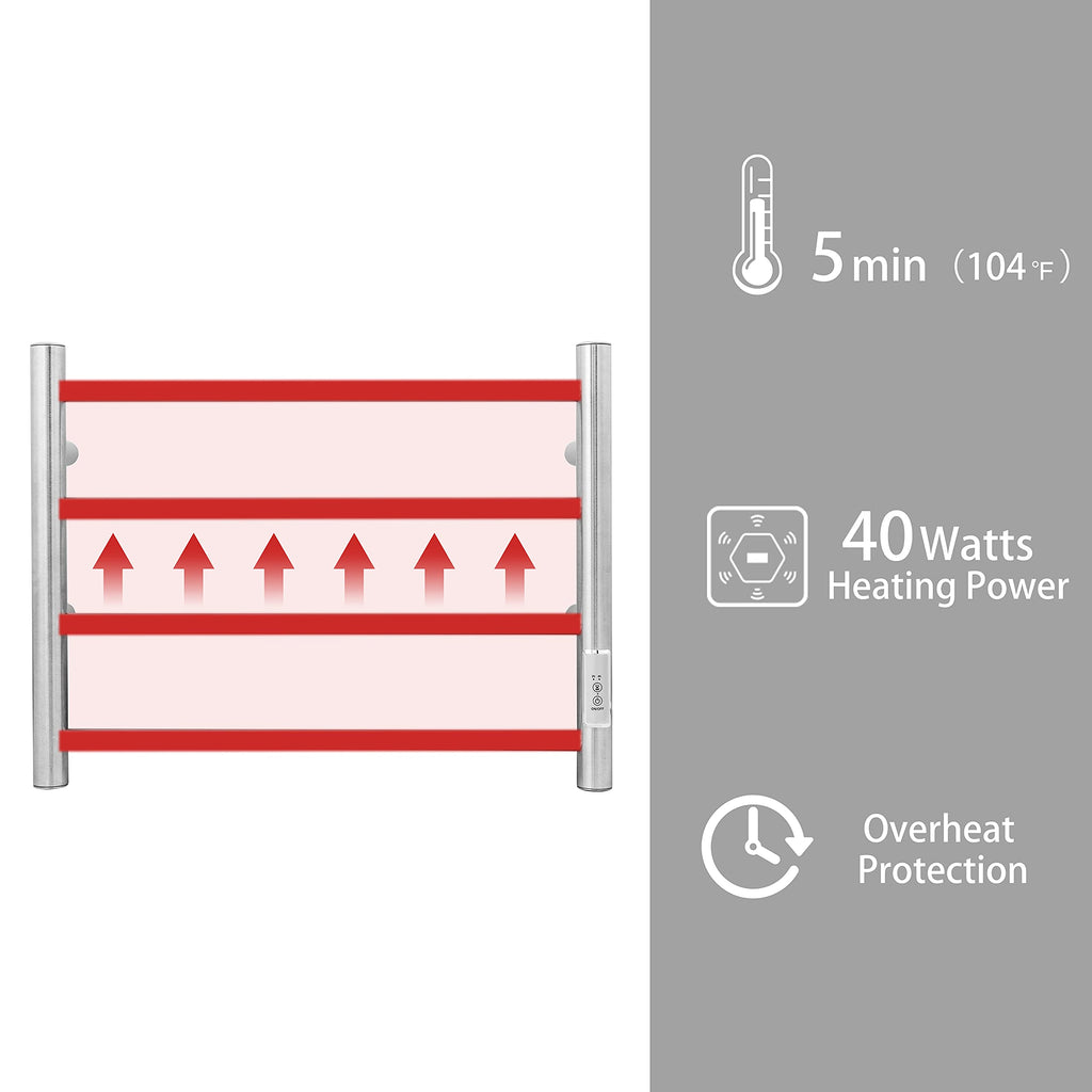 KEG Smart WiFi Towel Warmer Wall Mounted with Built-in Timer and Temperature Adjust Control, 4 Bars Electric Stainless Steel Heated Towel Racks for Bathroom Matte Black
