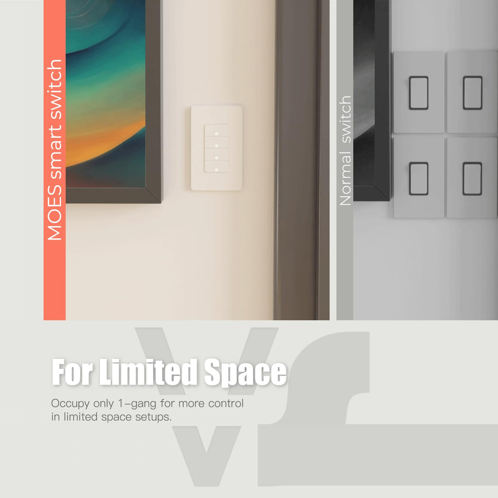 MOES 2.4GHz Wi-Fi Smart Light Switches, Neutral Wire Required, Inteligente Single Pole Switch, Compatible with Alexa Google Assistant, Remote Control, No Hub Required