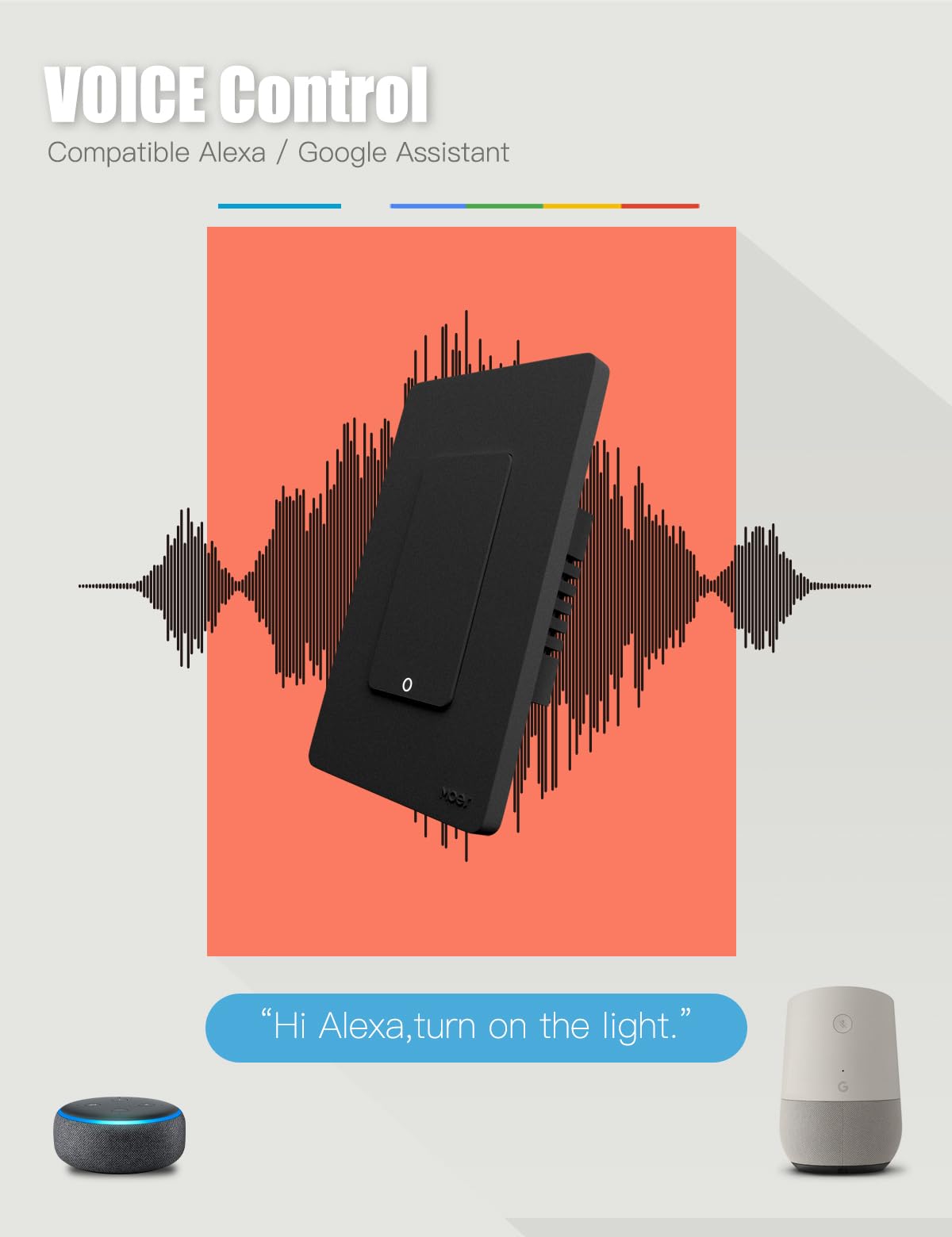 MOES 2.4GHz Wi-Fi Smart Light Switches, Neutral Wire Required, Inteligente Single Pole Switch, Compatible with Alexa Google Assistant, Remote Control, No Hub Required