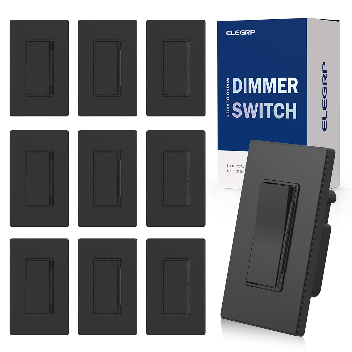 ELEGRP Digital Dimmer Light Switch for 300W Dimmable LED/CFL Lights and 600W Incandescent/Halogen, Single Pole/3-Way LED Slide Dimmer Light Switch, Wall Plate Included, UL Listed, 1 Pack, Matte Black
