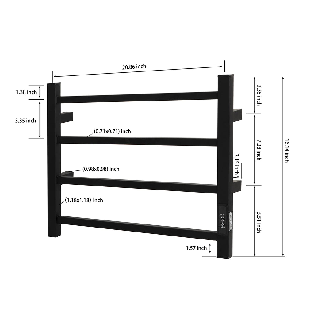 KEG Smart WiFi Towel Warmer Wall Mounted with Built-in Timer and Temperature Adjust Control, 4 Bars Electric Stainless Steel Heated Towel Racks for Bathroom Matte Black