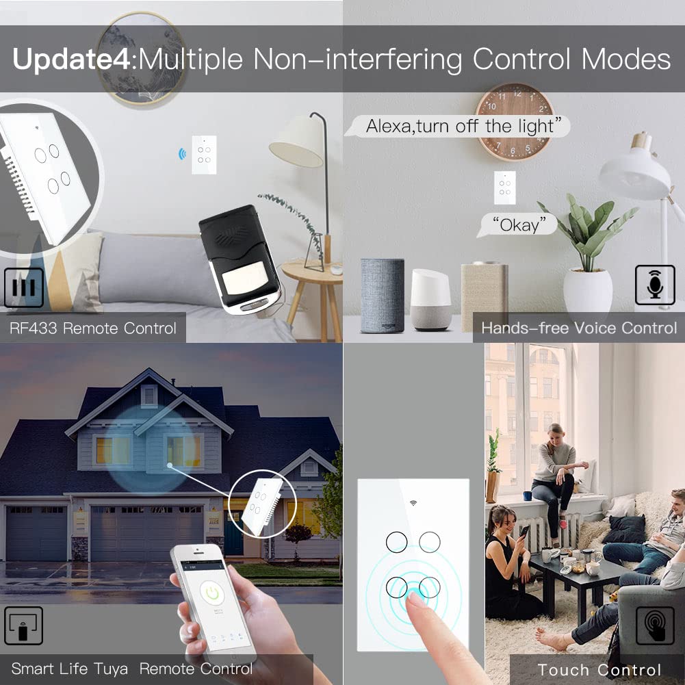 MOES WiFi Smart Touch Wall Light Switch, Neutral Wire Needed, Black 3 Gang | Glass Panel Switch, 3 Way Multi-Control; Works with Smart Life/Tuya App, RF433 Remote, Alexa and Google Home; 2.4GHz WiFi