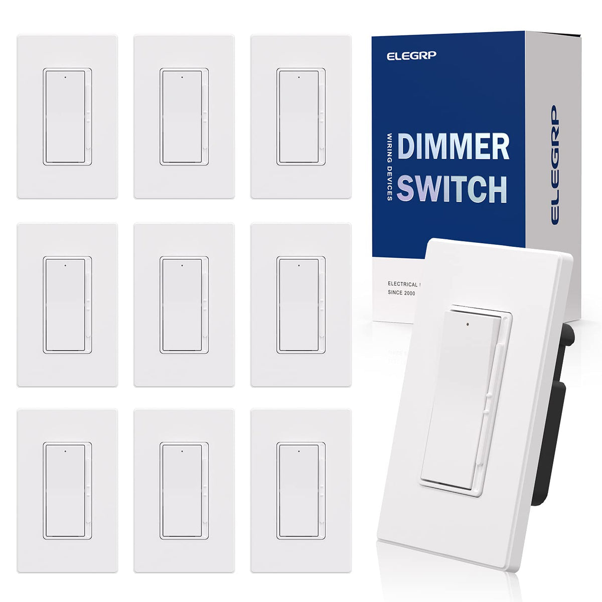 ELEGRP Digital Dimmer Light Switch for 300W Dimmable LED/CFL Lights and 600W Incandescent/Halogen, Single Pole/3-Way LED Slide Dimmer Light Switch, Wall Plate Included, UL Listed, 1 Pack, Matte Black