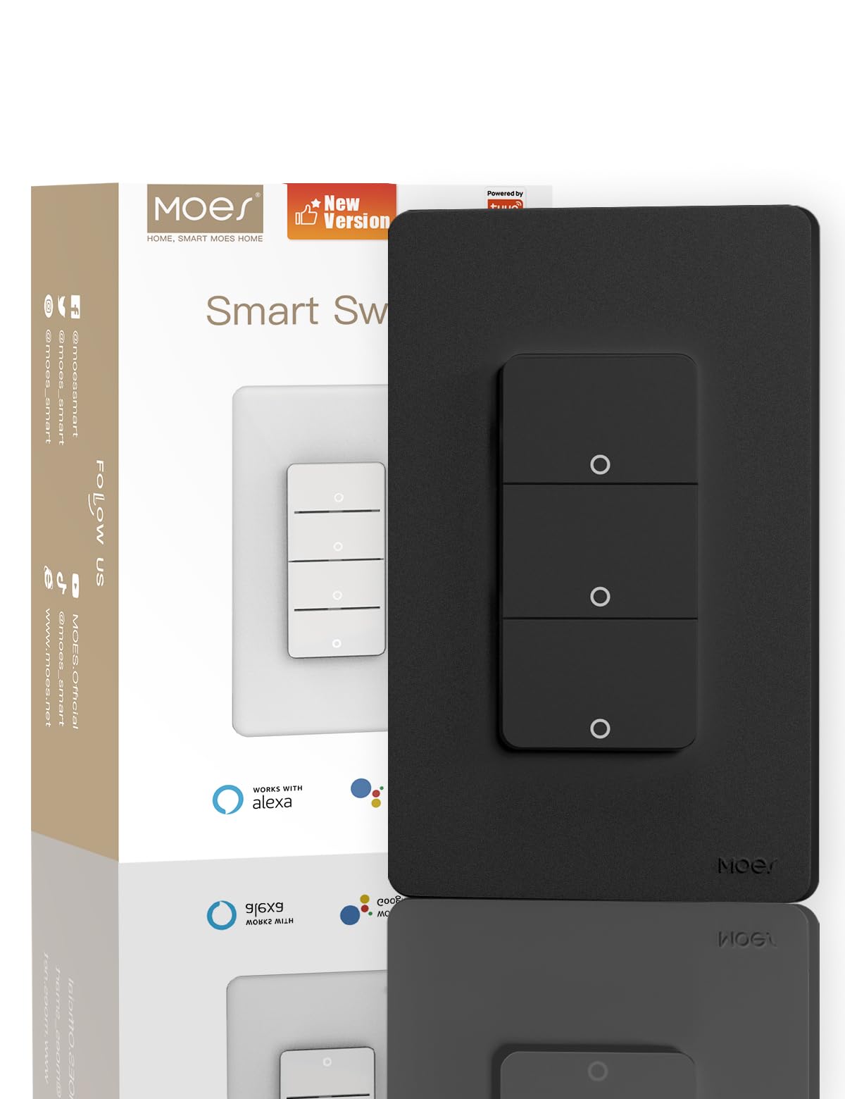 MOES 2.4GHz Wi-Fi Smart Light Switches, Neutral Wire Required, Inteligente Single Pole Switch, Compatible with Alexa Google Assistant, Remote Control, No Hub Required