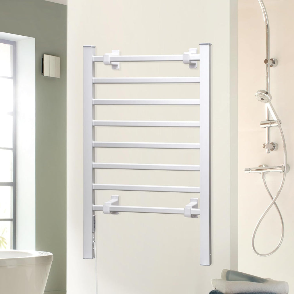 KEG Smart WiFi Towel Warmer Wall Mounted with Built-in Timer and Temperature Adjust Control, 4 Bars Electric Stainless Steel Heated Towel Racks for Bathroom Matte Black