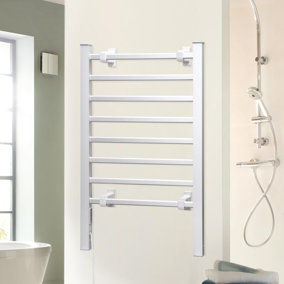 KEG Smart WiFi Towel Warmer Wall Mounted with Built-in Timer and Temperature Adjust Control, 4 Bars Electric Stainless Steel Heated Towel Racks for Bathroom Matte Black
