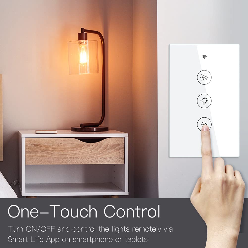 MOES WiFi Smart Touch Wall Light Switch, Neutral Wire Needed, Black 3 Gang | Glass Panel Switch, 3 Way Multi-Control; Works with Smart Life/Tuya App, RF433 Remote, Alexa and Google Home; 2.4GHz WiFi