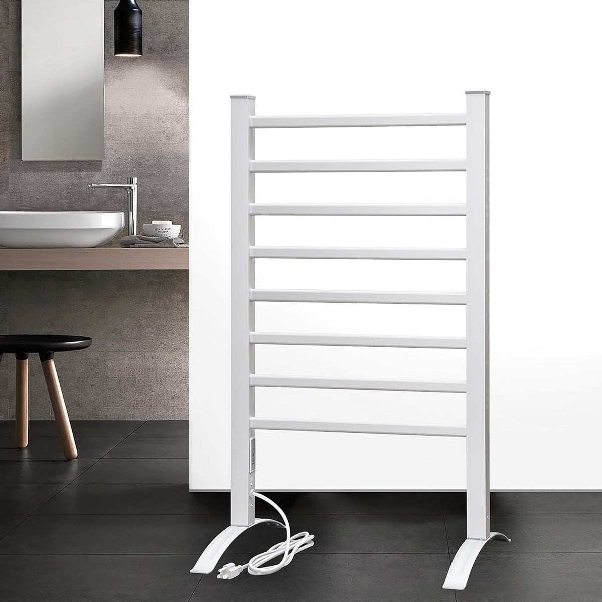 KEG Smart WiFi Towel Warmer Wall Mounted with Built-in Timer and Temperature Adjust Control, 4 Bars Electric Stainless Steel Heated Towel Racks for Bathroom Matte Black