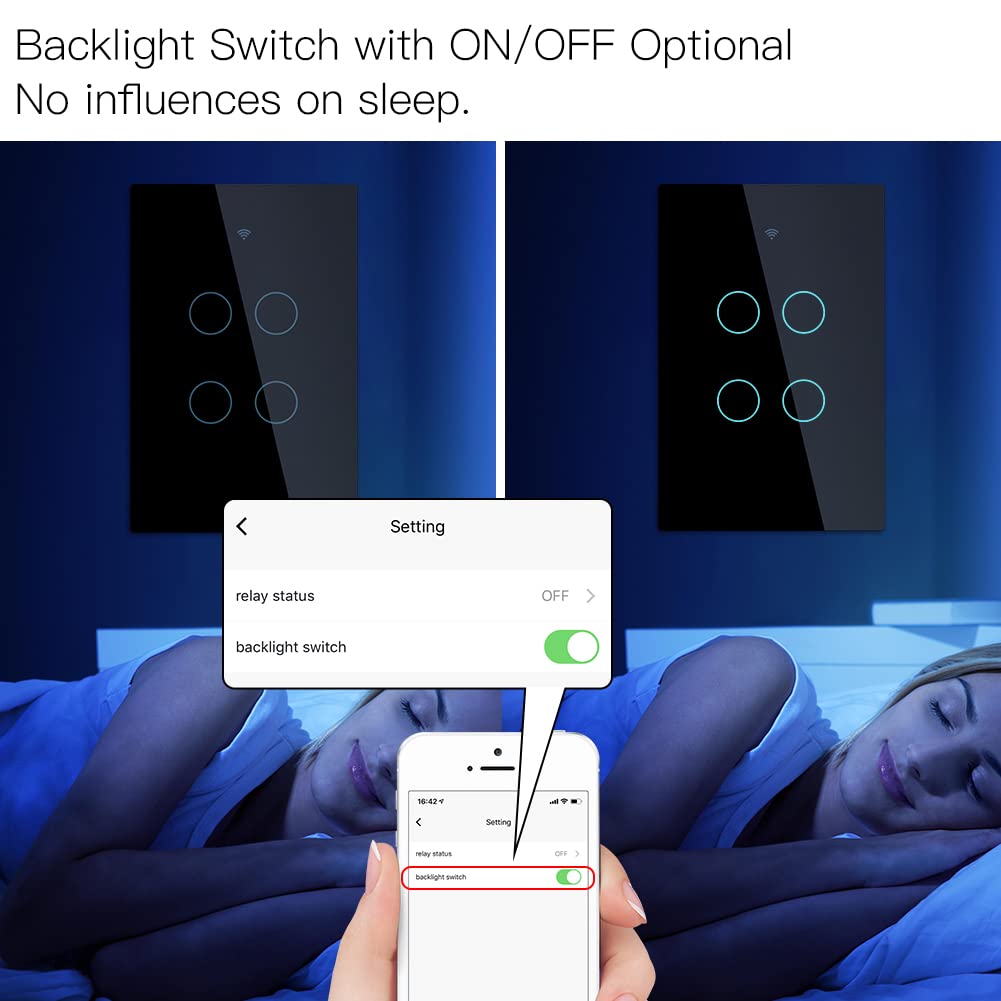MOES WiFi Smart Touch Wall Light Switch, Neutral Wire Needed, Black 3 Gang | Glass Panel Switch, 3 Way Multi-Control; Works with Smart Life/Tuya App, RF433 Remote, Alexa and Google Home; 2.4GHz WiFi