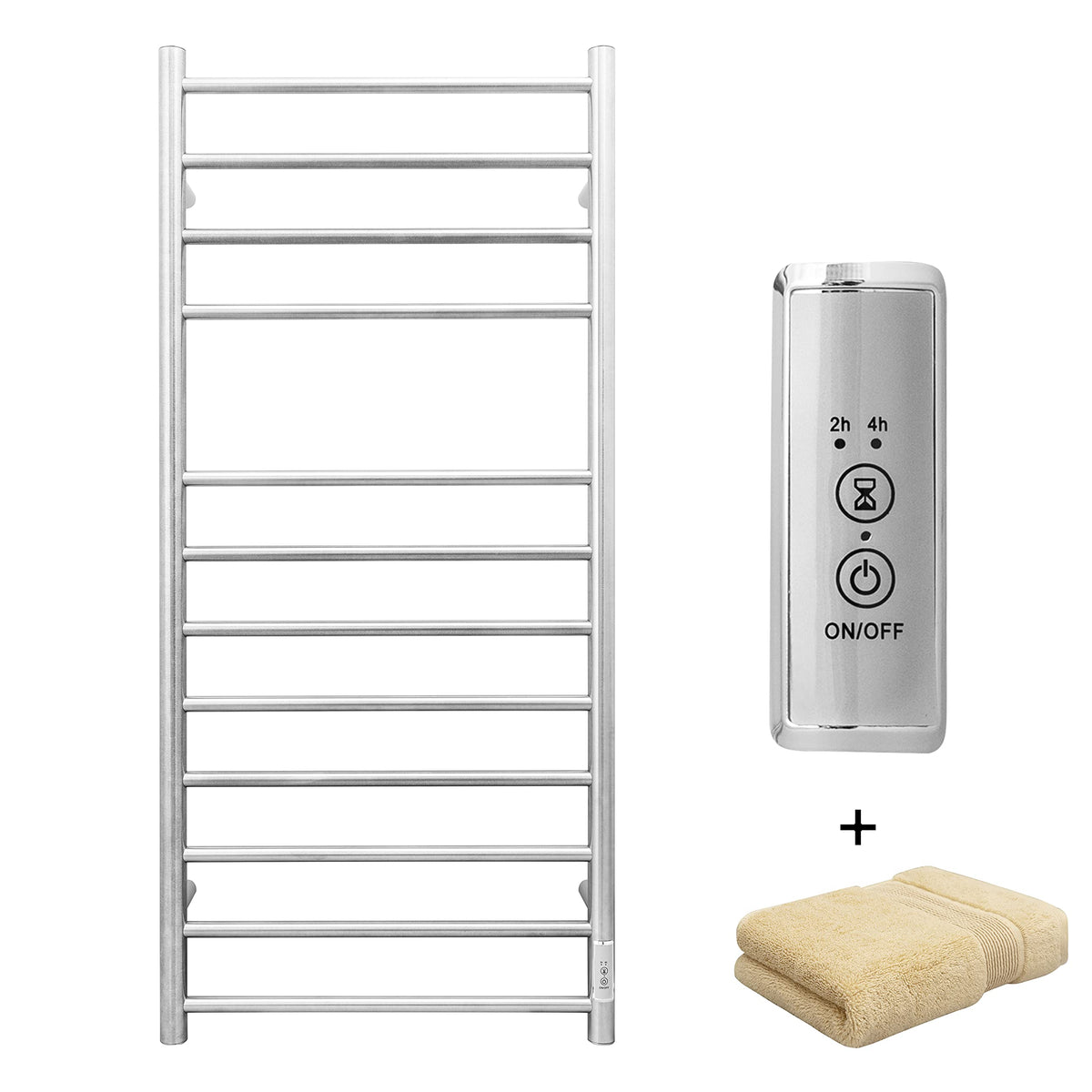 KEG Smart WiFi Towel Warmer Wall Mounted with Built-in Timer and Temperature Adjust Control, 4 Bars Electric Stainless Steel Heated Towel Racks for Bathroom Matte Black