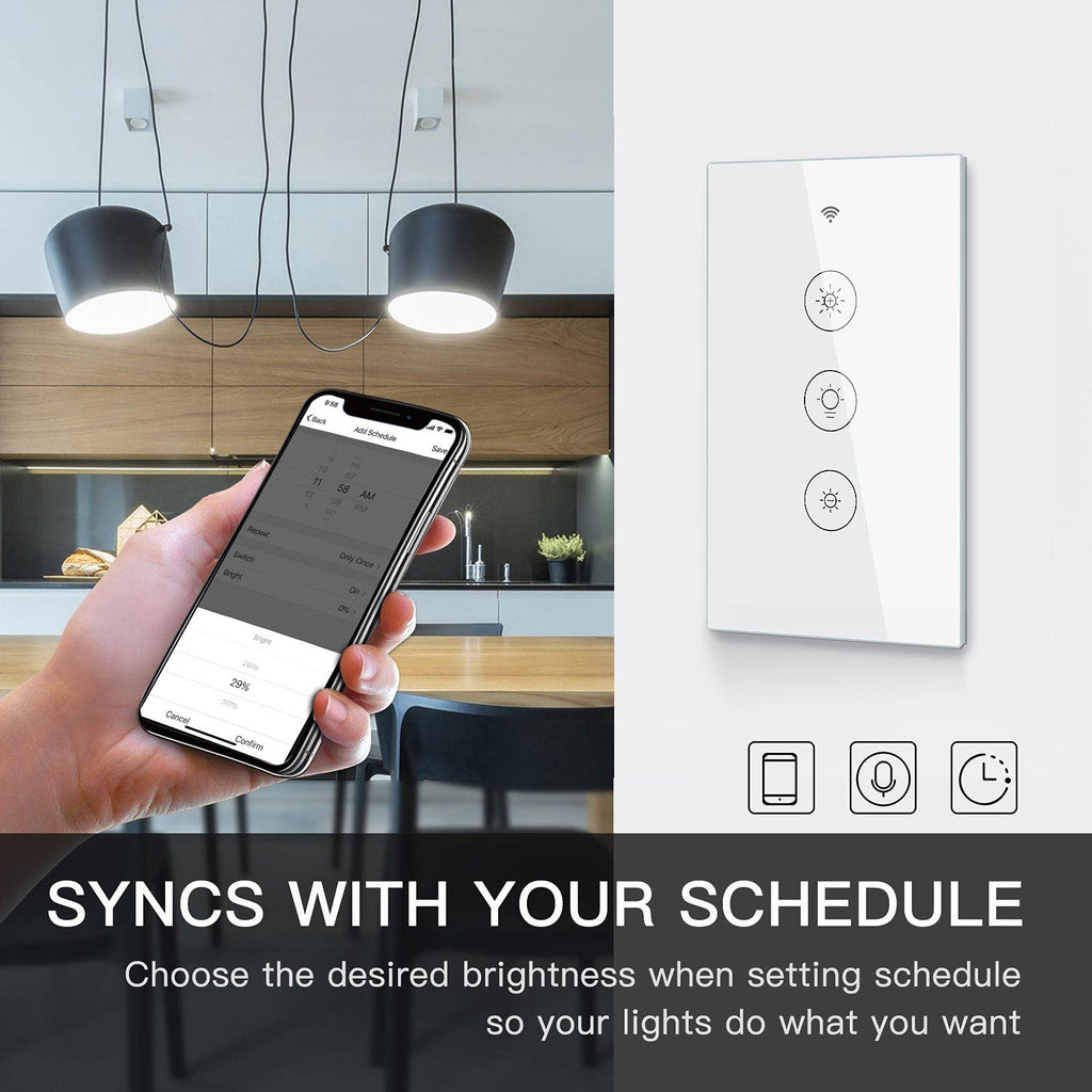 MOES WiFi Smart Touch Wall Light Switch, Neutral Wire Needed, Black 3 Gang | Glass Panel Switch, 3 Way Multi-Control; Works with Smart Life/Tuya App, RF433 Remote, Alexa and Google Home; 2.4GHz WiFi