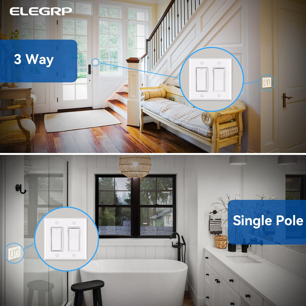 ELEGRP Digital Dimmer Light Switch for 300W Dimmable LED/CFL Lights and 600W Incandescent/Halogen, Single Pole/3-Way LED Slide Dimmer Light Switch, Wall Plate Included, UL Listed, 1 Pack, Matte Black