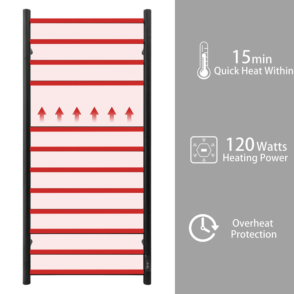KEG Smart WiFi Towel Warmer Wall Mounted with Built-in Timer and Temperature Adjust Control, 4 Bars Electric Stainless Steel Heated Towel Racks for Bathroom Matte Black