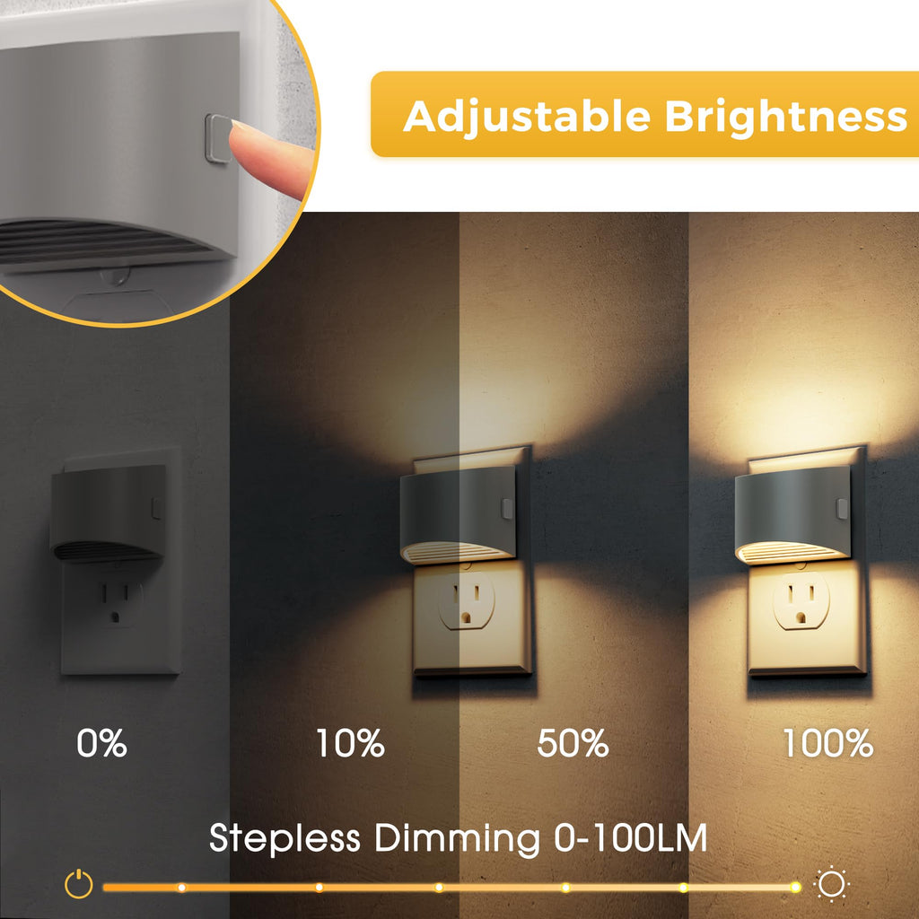 L LOHAS LED Night Lights Plug into Wall 2 Pack, Dusk to Dawn Nightlight | Plug in Night Light with Brightness Adjustable, 3000K Soft White
