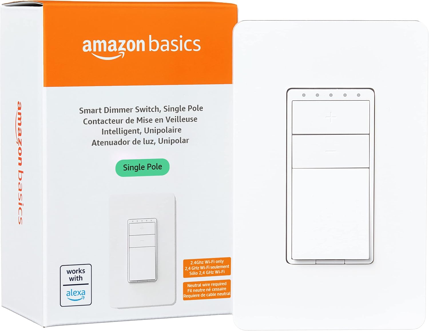 Smart Light Switch, Single Pole, Works with Alexa Only, Voice Control, Schedule, 2.4 GHz Wi-Fi, No Hub Required, Easy to Install, White
