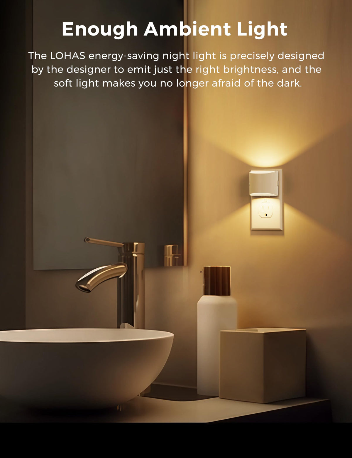 L LOHAS LED Night Lights Plug into Wall 2 Pack, Dusk to Dawn Nightlight | Plug in Night Light with Brightness Adjustable, 3000K Soft White