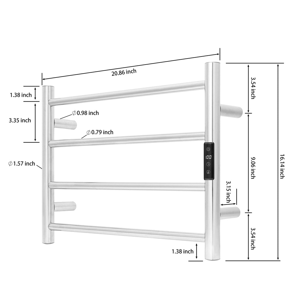 KEG Smart WiFi Towel Warmer Wall Mounted with Built-in Timer and Temperature Adjust Control, 4 Bars Electric Stainless Steel Heated Towel Racks for Bathroom Matte Black