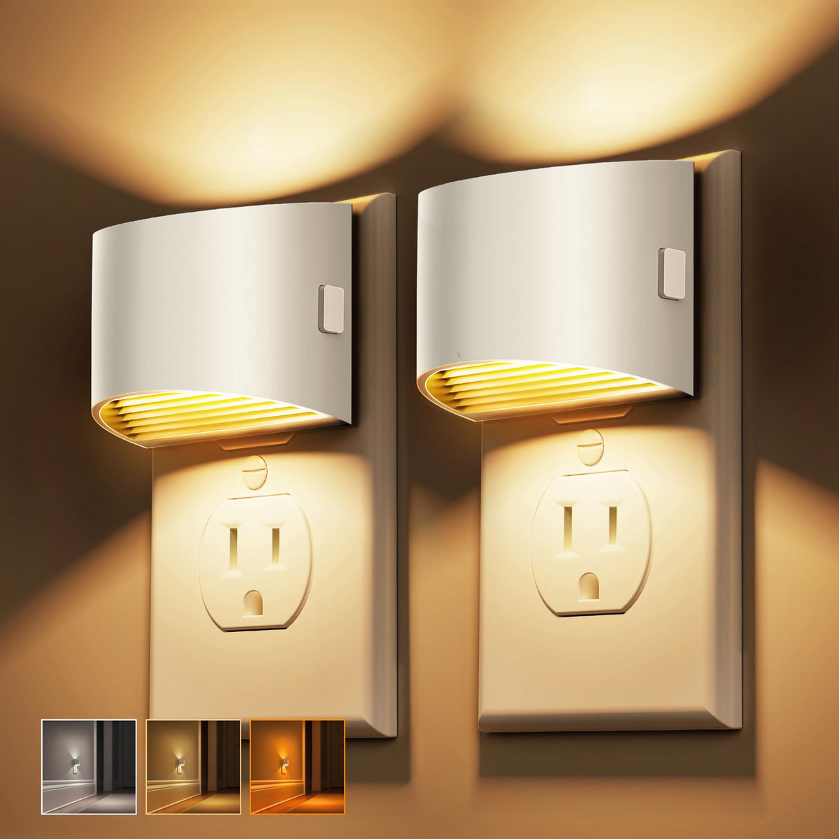 L LOHAS LED Night Lights Plug into Wall 2 Pack, Dusk to Dawn Nightlight | Plug in Night Light with Brightness Adjustable, 3000K Soft White