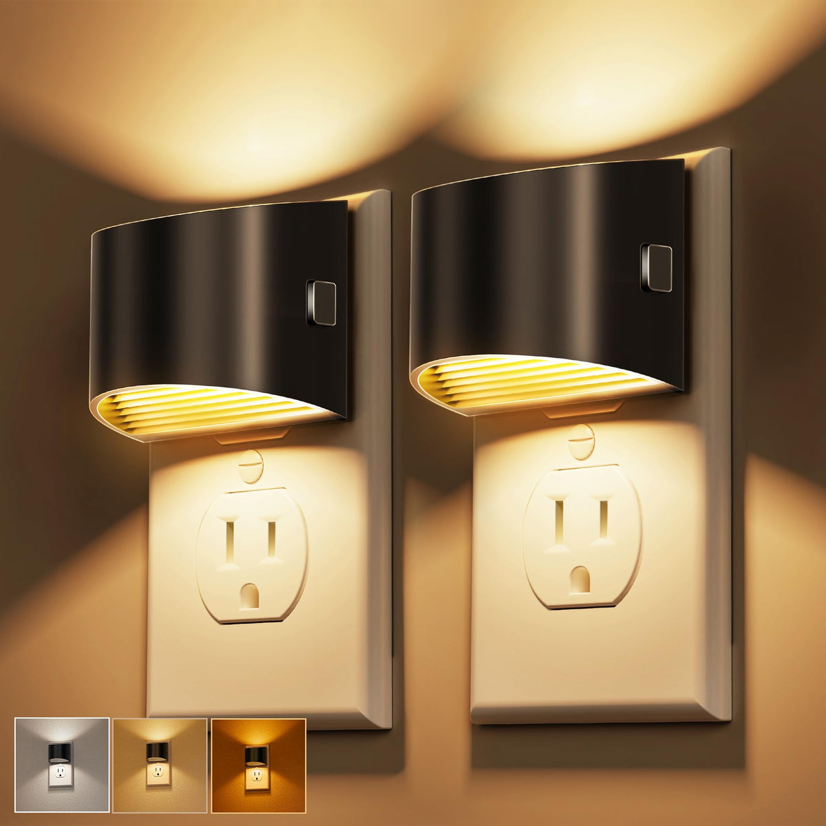 L LOHAS LED Night Lights Plug into Wall 2 Pack, Dusk to Dawn Nightlight | Plug in Night Light with Brightness Adjustable, 3000K Soft White
