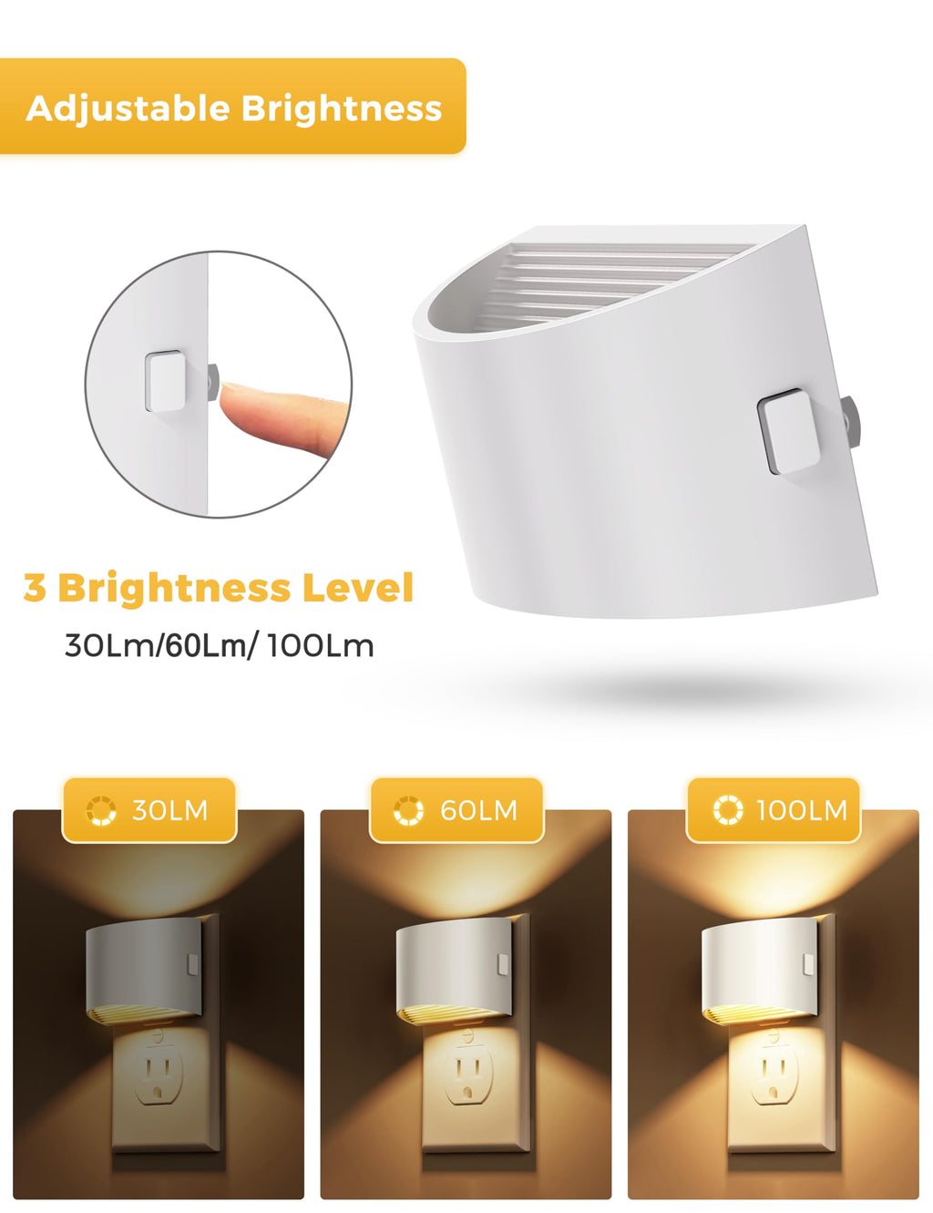 L LOHAS LED Night Lights Plug into Wall 2 Pack, Dusk to Dawn Nightlight | Plug in Night Light with Brightness Adjustable, 3000K Soft White
