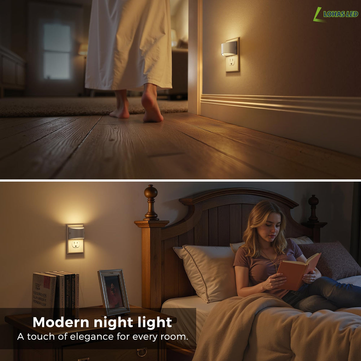 L LOHAS LED Night Lights Plug into Wall 2 Pack, Dusk to Dawn Nightlight | Plug in Night Light with Brightness Adjustable, 3000K Soft White