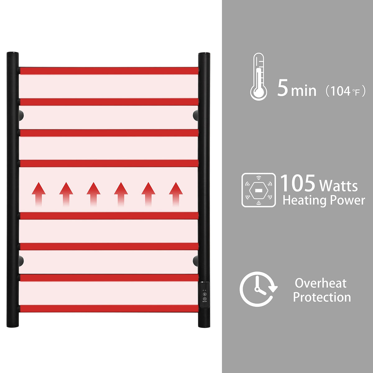 KEG Smart WiFi Towel Warmer Wall Mounted with Built-in Timer and Temperature Adjust Control, 4 Bars Electric Stainless Steel Heated Towel Racks for Bathroom Matte Black