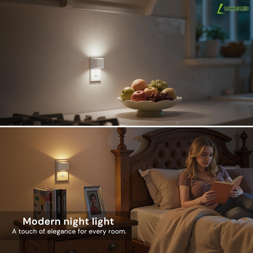 L LOHAS LED Night Lights Plug into Wall 2 Pack, Dusk to Dawn Nightlight | Plug in Night Light with Brightness Adjustable, 3000K Soft White