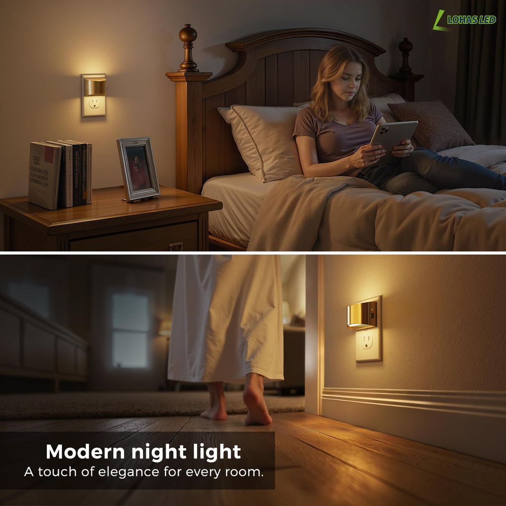 L LOHAS LED Night Lights Plug into Wall 2 Pack, Dusk to Dawn Nightlight | Plug in Night Light with Brightness Adjustable, 3000K Soft White