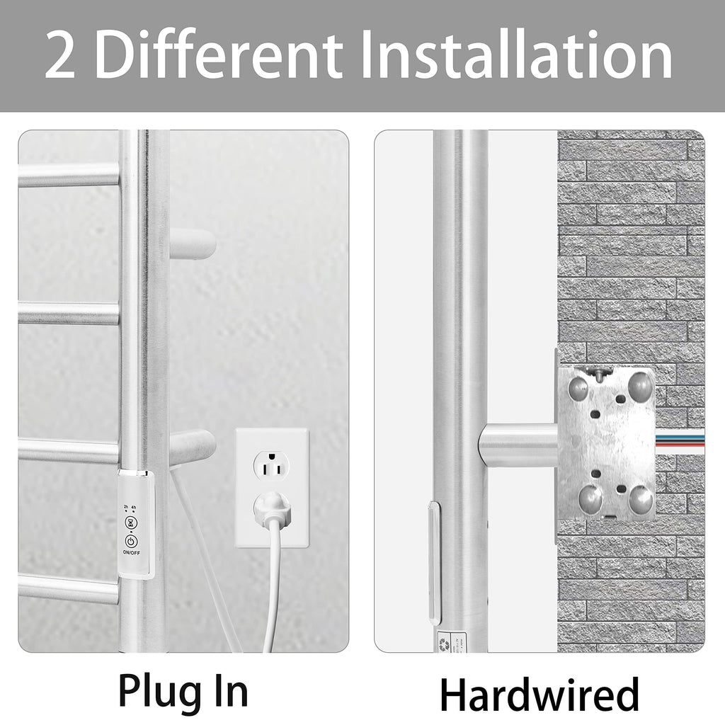 KEG Smart WiFi Towel Warmer Wall Mounted with Built-in Timer and Temperature Adjust Control, 4 Bars Electric Stainless Steel Heated Towel Racks for Bathroom Matte Black