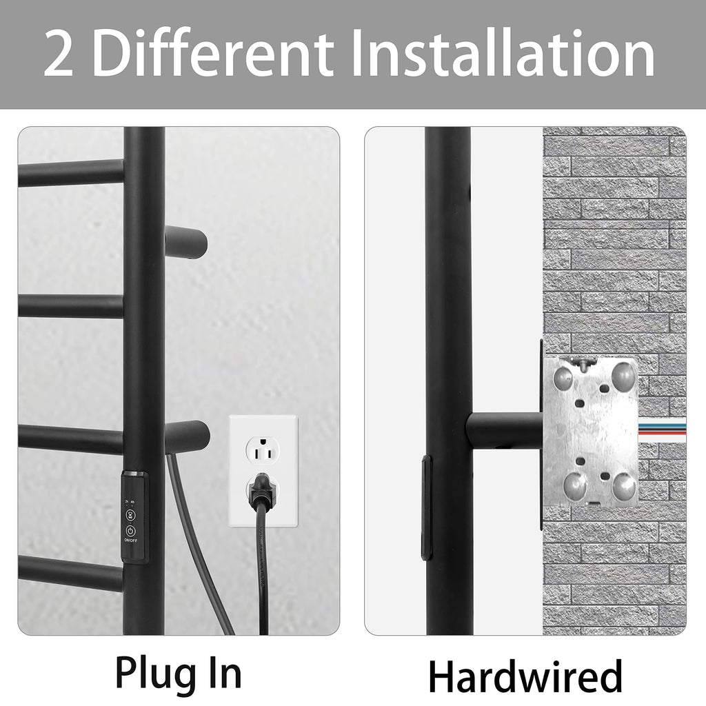 KEG Smart WiFi Towel Warmer Wall Mounted with Built-in Timer and Temperature Adjust Control, 4 Bars Electric Stainless Steel Heated Towel Racks for Bathroom Matte Black