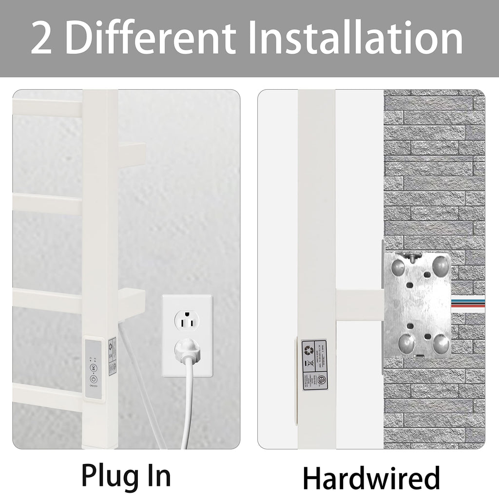 KEG Smart WiFi Towel Warmer Wall Mounted with Built-in Timer and Temperature Adjust Control, 4 Bars Electric Stainless Steel Heated Towel Racks for Bathroom Matte Black