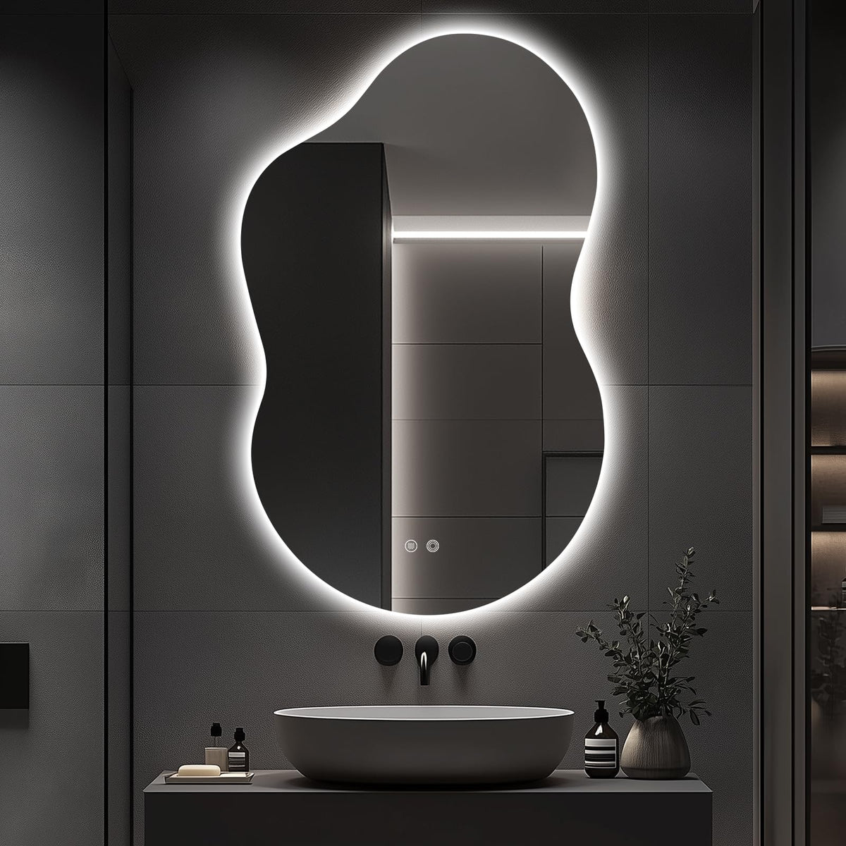 Asymmetrical LED Bathroom Mirror with Lights,Irregular Led Bathroom Vanity Mirror for Wall with Backlit, Anti Fog, 3 Colors and Dimmable Light,[Horizontal/Vertical] 48" H x 30" W