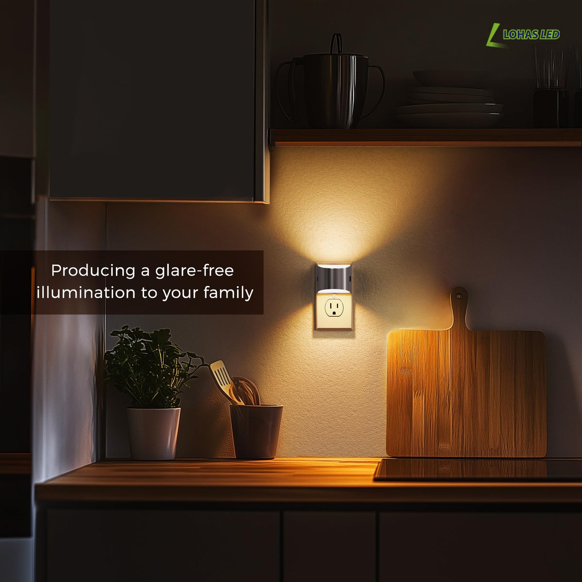 L LOHAS LED Night Lights Plug into Wall 2 Pack, Dusk to Dawn Nightlight | Plug in Night Light with Brightness Adjustable, 3000K Soft White