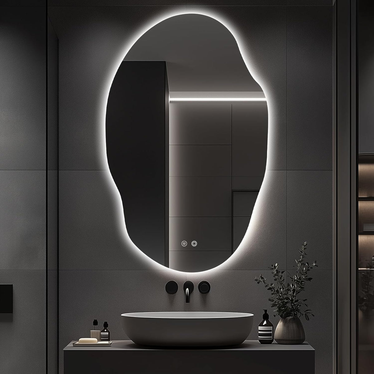 Asymmetrical LED Bathroom Mirror with Lights,Irregular Led Bathroom Vanity Mirror for Wall with Backlit, Anti Fog, 3 Colors and Dimmable Light,[Horizontal/Vertical] 48" H x 30" W