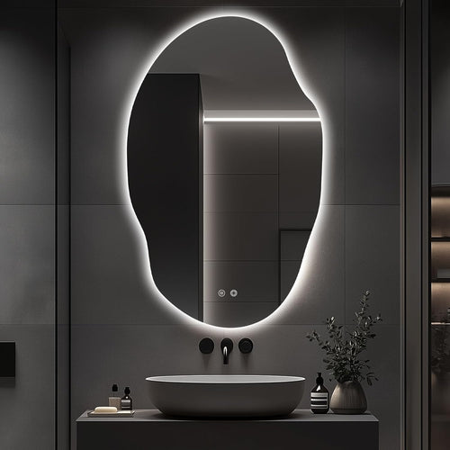 Asymmetrical LED Bathroom Mirror with Lights,Irregular Led Bathroom Vanity Mirror for Wall with Backlit, Anti Fog, 3 Colors and Dimmable Light,[Horizontal/Vertical] 48" H x 30" W